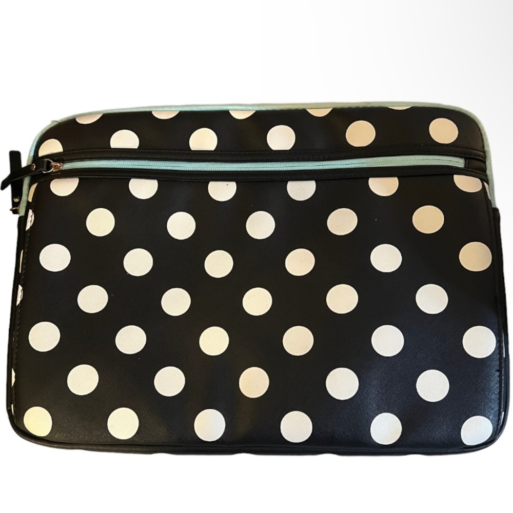 Studio C Black White Polka Dot Padded Laptop Tablet Sleeve Case Exterior Pocket